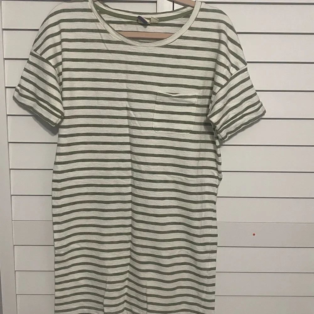 Green and White Striped T-Shirt Dress
